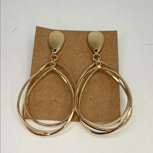 Gold Tone Layered Teardrop Dangle Earrings